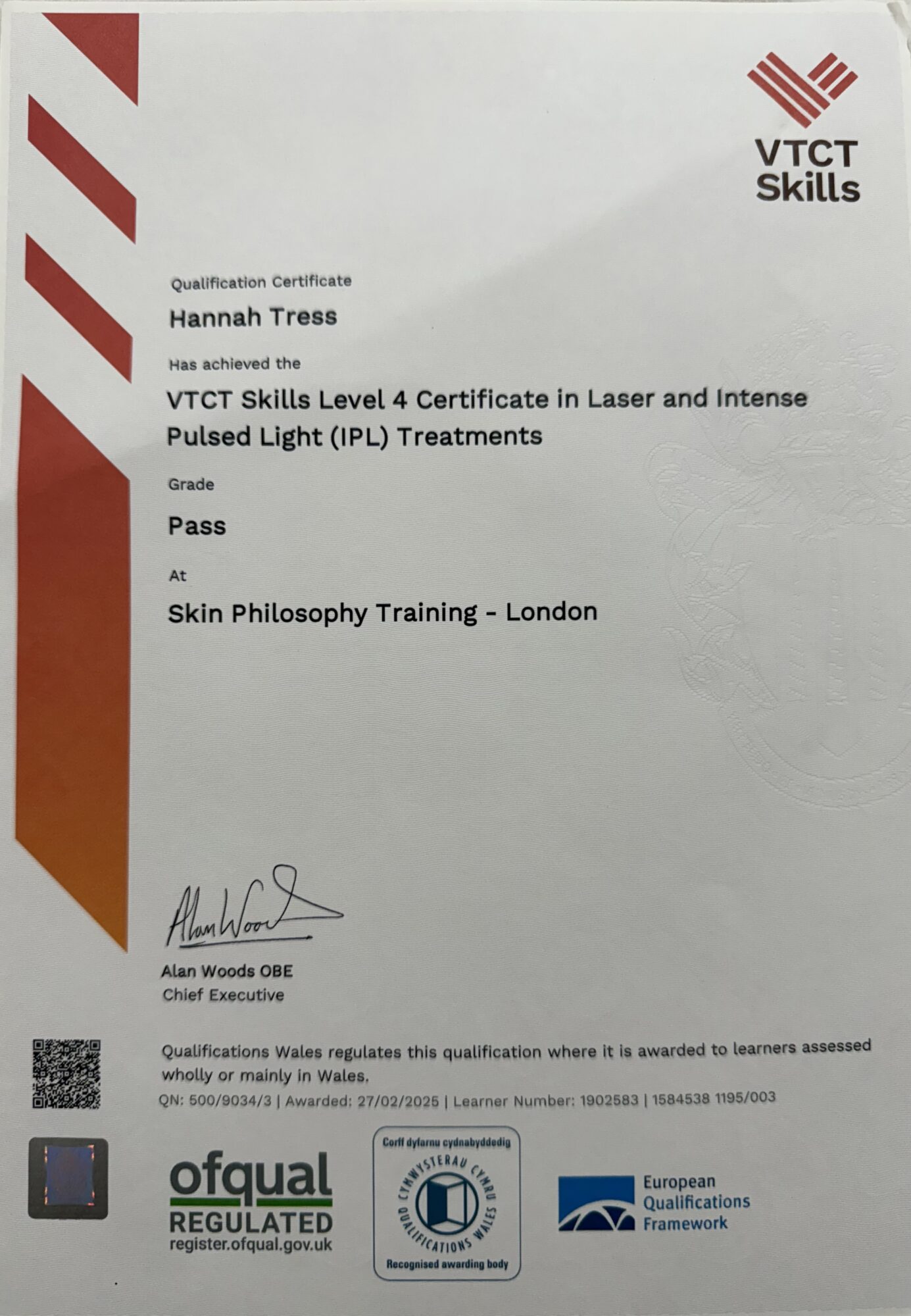 VTCT Level 4 in Laser Hair removal and IPL Skin rejuvenation
