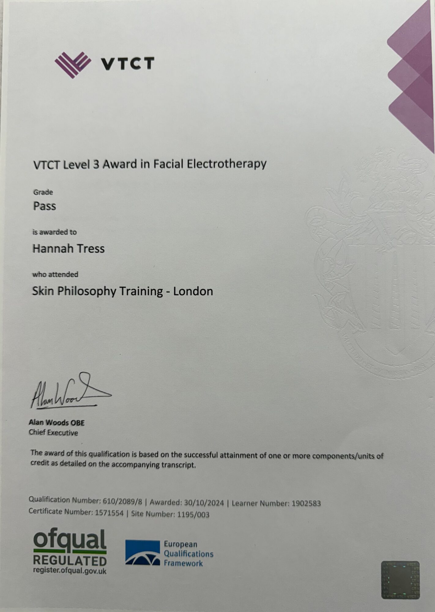 VTCT Level 3 Facial Electrotherapy
